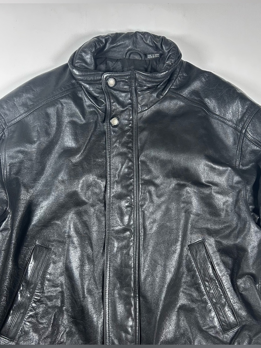Vintage 90s Members Only Black Leather  Jacket Moto Large Coat Heavyweight
